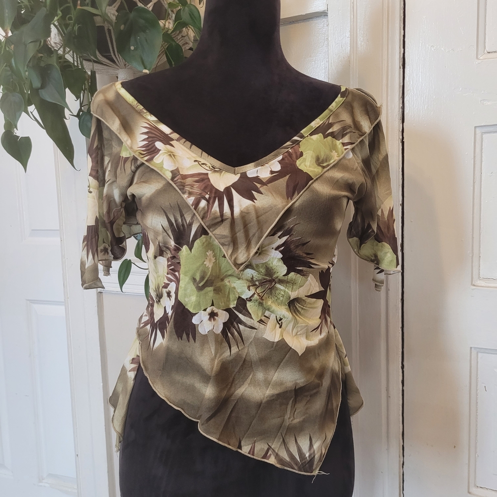 Y2k Green Mesh Floral Fairy Style Top/t311